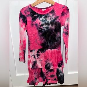 Pixie Lane long sleeve dress hot pink and black tie dye.